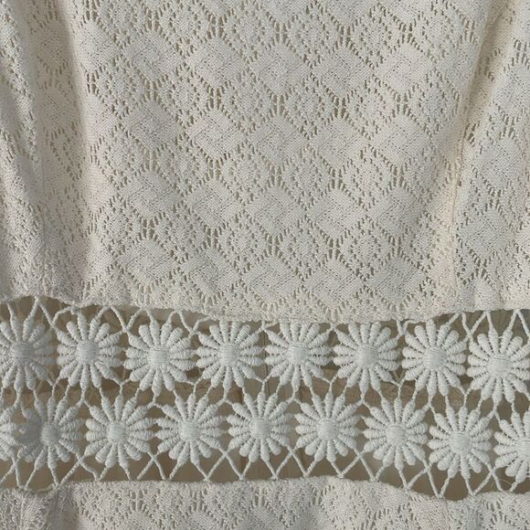 Free People Lace Eyelet Off White Ivory Daisy Waist Mini Dress Size 4 - Picture 5 of 14